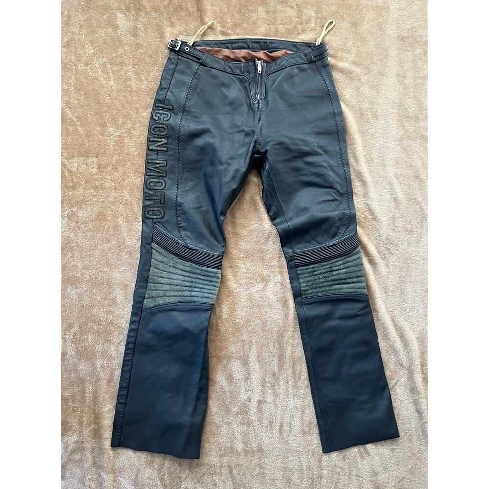 Icon Moto Black Straight-Leg Leather Pants